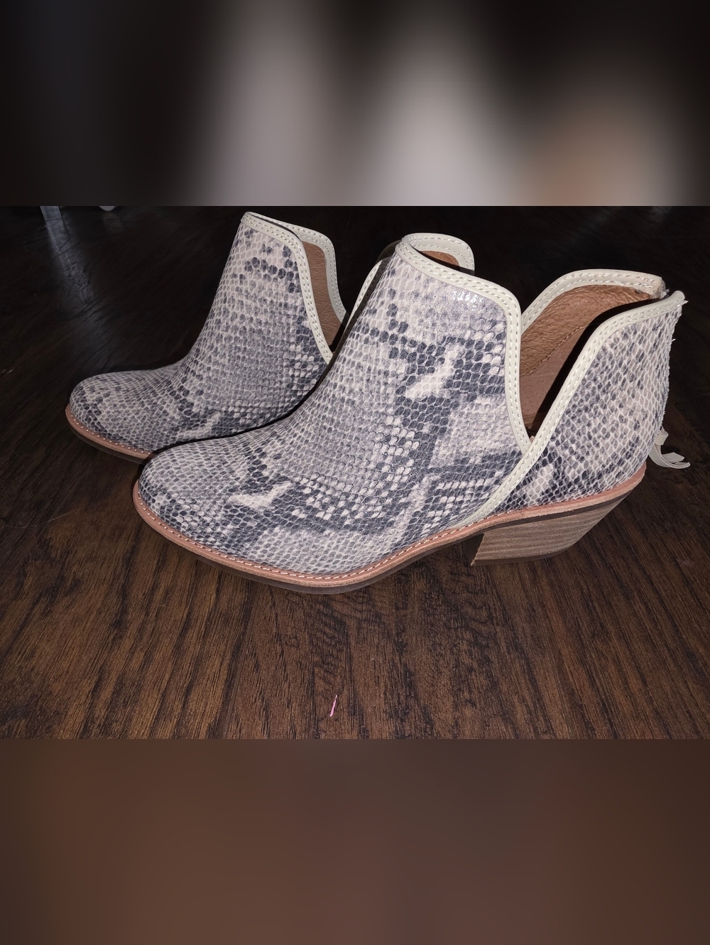 Sofft Snake-Print Cutout Ankle Booties - Gray and Cream